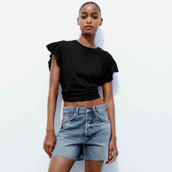 ZARA BLACK RUFFLED Blouse size Size Small - Picture 4 of 8